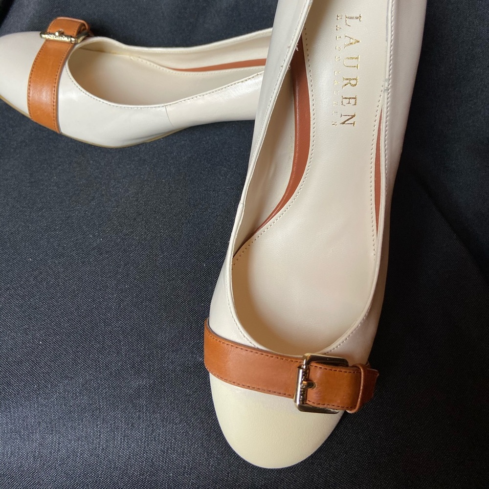 2 inch saffron Ralph Lauren heels